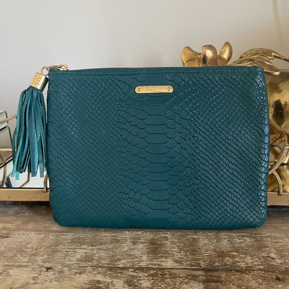 Gigi New York ALL IN ONE Embossed Python Leather Bag - Dark Green/Gold
